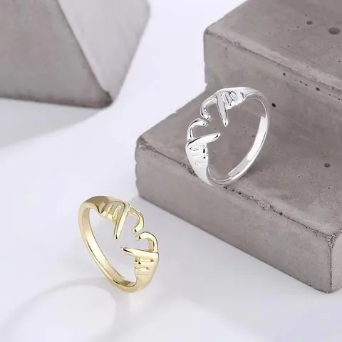 Romantic Heart Hands Hugging Open Ring Alloy Electroplated Fashion Jewelry Adjustable Couple Ring Gift For Women Girlfriend
