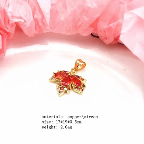 Gold Plated Copper Maple Leaf Pendant Necklace With Colorful Zirconia Micro-Pave Botanical Jewelry DIY Necklace Accessories For Women