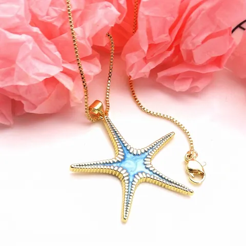 Ocean Style Copper Zirconia Sea Turtle Starfish Lobster Scallop Pendant Necklace Enamel Fish Tail Jewelry For Women Gift