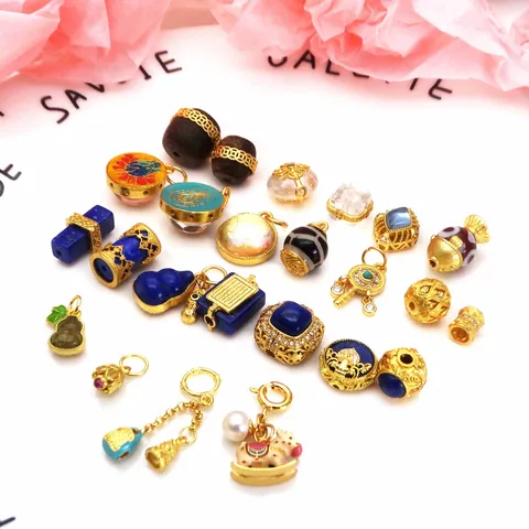 Sand Gold Plated Copper DIY Jewelry Making Beads Lapis Lazuli Dzi Gourd Charms Zirconia Inlaid Spacers For Bracelet Necklace Making Women Ethnic Style