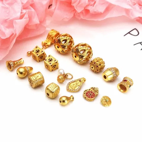 DIY Sand Gold Zirconia Buddha Gourd Pendant Beads Traditional Chinese Style Copper Enamel Lucky Charms For Jewelry Making