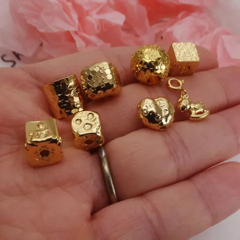 Baroque Gold Plated Copper Spacer Beads For Jewelry Making DIY Dragon Scale Crushed Ice Texture Metallic Loose Beads For Bracelet Necklace Accessories