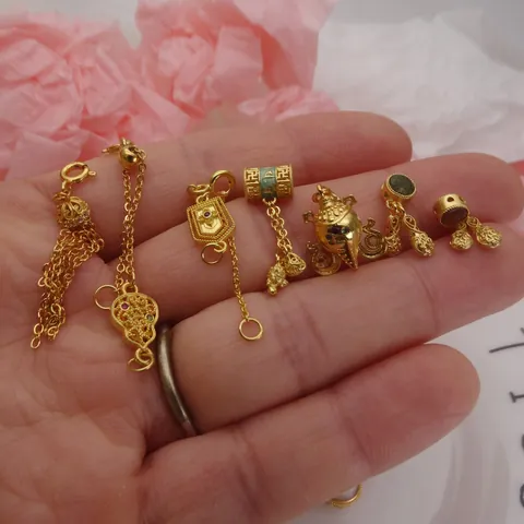 Ethnic Sand Gold Copper DIY Jewelry Accessories Auspicious Gourd Tassel Pendants With Rhinestones Artificial Pearls For Bracelet Making