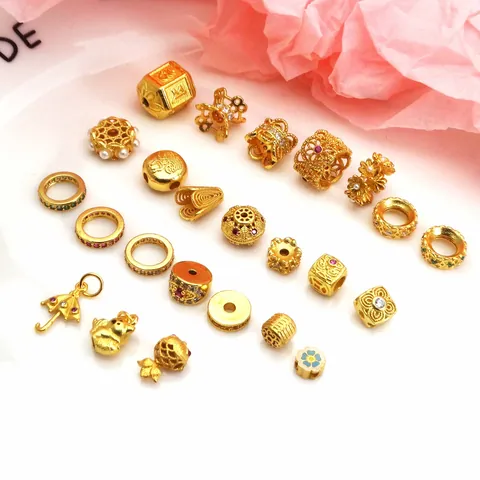 DIY Jewelry Making Beads Gold Plated Copper Zirconia Rose Spacers Six-word Mantra Barrel Beads For Bracelet Earring Findings