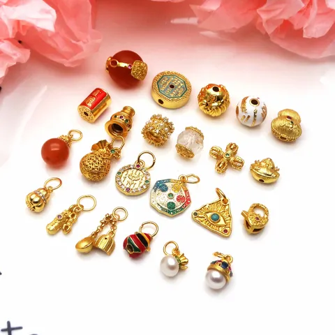 Gold Plated Copper Beads Pendants Lucky Bag Gourd Enamel Charms For DIY Jewelry Making Bracelet Necklace Findings Accessories