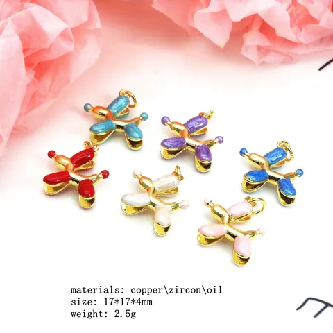 Balloon Dog Enamel Pendant Copper Zirconia Cute Animal Charm DIY Jewelry Making Bracelet Necklace Pendant Accessories