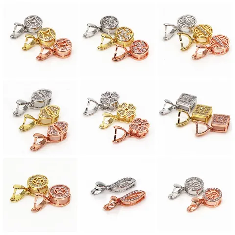 Copper Rhinestone Pendant Clasp Pinch Bails DIY Jewelry Findings For Jade Crystal Connector Rose Gold White Gold Tone Electroplated Hook