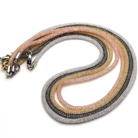 Stainless Steel Mesh Tube Necklace With 925 Sterling Silver Clasp Rhinestone Austrian Crystal Woven Stardust Jewelry For Women