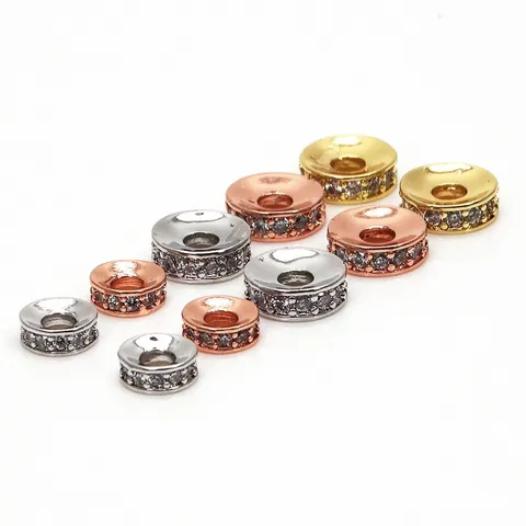 Micro Pave Zirconia Spacer Beads Round Flat Copper Gold Plated Beads For DIY Jewelry Making Bracelet Necklace Accessories