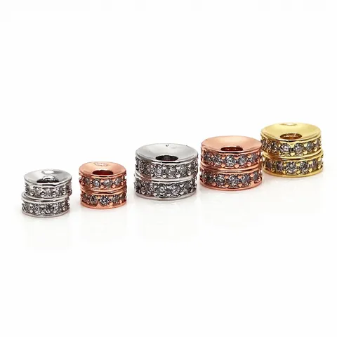 Micro Pave Zirconia Spacer Beads Round Flat Copper Gold Plated Beads For DIY Jewelry Making Bracelet Necklace Accessories