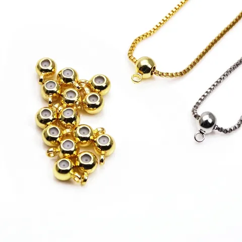 Copper Electroplated 14K Gold Silver Stopper Beads With Loop Silicone Ring DIY Jewelry Finding For Bracelet Making