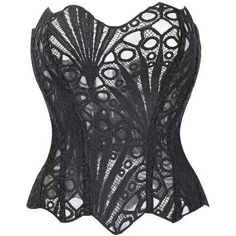 Vintage Palace Lace Corset Top For Women Sexy Floral Print Hollow Out Mesh Breathable Bustier Sleeveless Body Shaper Top