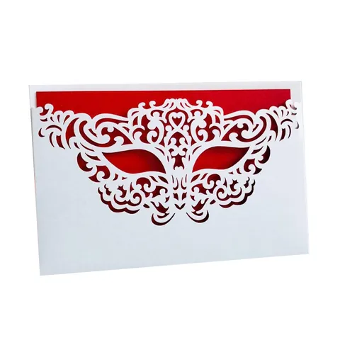 European Laser Cut Masquerade Mask Invitation Cards Glitter Pearlescent Paper Hollow Out Card For Party Wedding Birthday