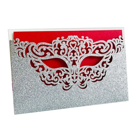 European Laser Cut Masquerade Mask Invitation Cards Glitter Pearlescent Paper Hollow Out Card For Party Wedding Birthday
