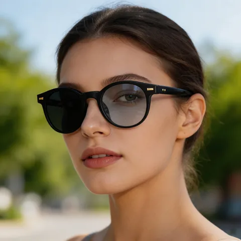 Round Frame Photochromic Sunglasses Women Retro UV400 Protection PC Frame Trendy Outdoor Fashion Eyewear