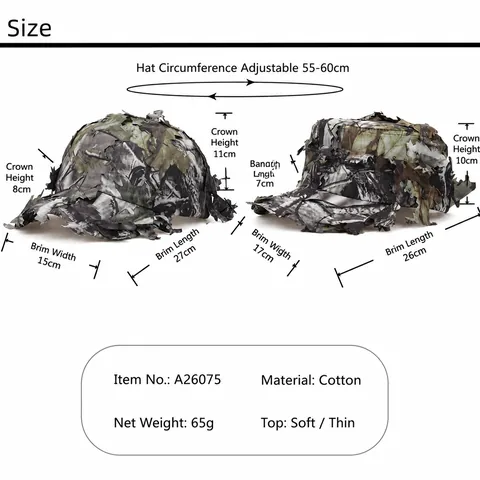 Adjustable 3D Leaf Camouflage Baseball Cap Cotton Bionic Disguise Tactical Hunting Outdoor Sunshade Hat