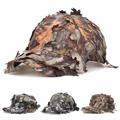 Adjustable 3D Leaf Camouflage Baseball Cap Cotton Bionic Disguise Tactical Hunting Outdoor Sunshade Hat