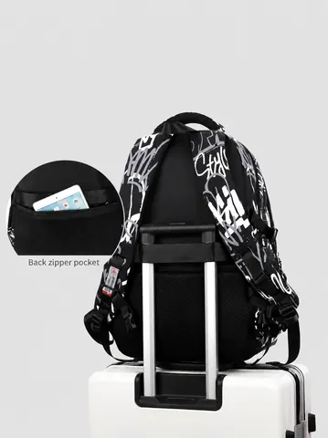 Large Capacity Backpack Polyester Waterproof Graffiti Camouflage School Bag For Men Students Fits Laptop