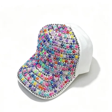 Cappello Da Baseball Donna Moda Cotone Mercerizzato Decorato Perla Artificiale Strass Regolabile Protezione Solare Sportivo