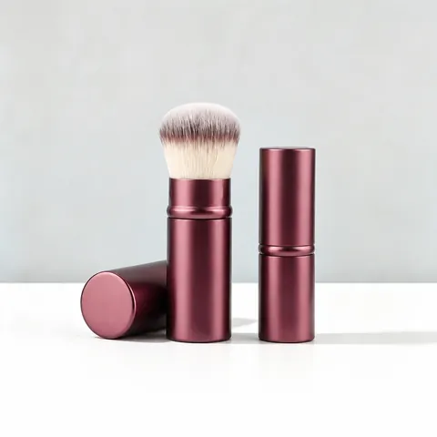 Retractable Makeup Brush Portable Travel Powder Blush Foundation Brush With Cap Aluminum Handle Soft Synthetic Fibers
