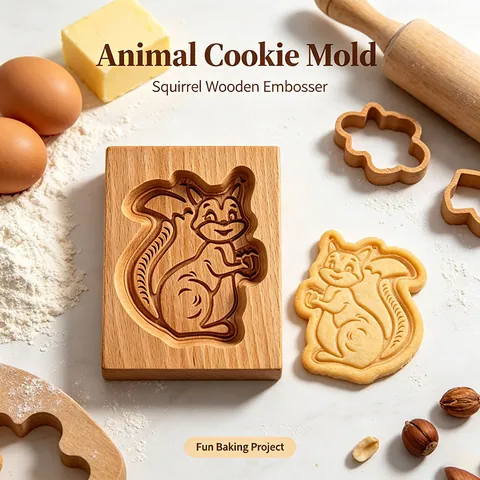 Wooden Cookie Mold Cutter Embossed Beech Wood Biscuit Press DIY Baking 3D Flower Animal Pattern Gingerbread