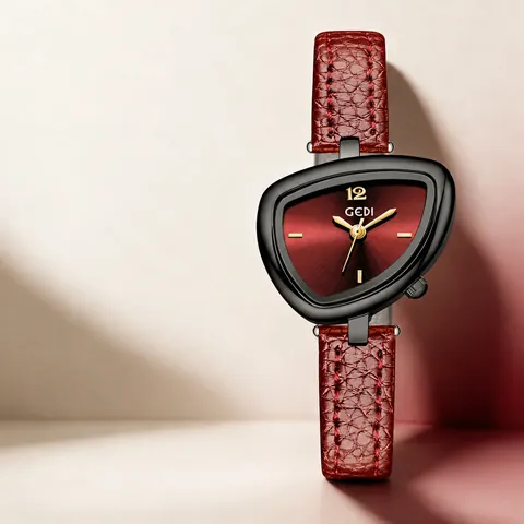 Montre à Quartz pour Femme à la Mode Cadran Bouclier Triangle Irrégulier Bracelet en Cuir Montre-Bracelet Élégante Minimaliste