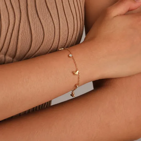 Stainless Steel Charm Bracelet With Zircon Pendants Butterfly Heart Crown Cross Star Gold Plated Delicate Jewelry