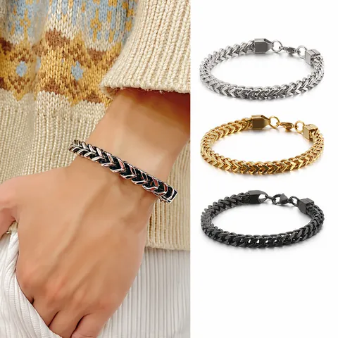 Hip Hop Punk Stainless Steel Franco Wheat Chain Bracelet For Men Women Unisex Minimalist Metal Woven Link Bracelet Jewelry Gift