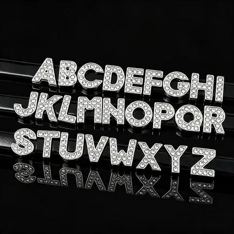 Rhinestone Letter Alphabet Slider Charms Zinc Alloy For DIY Bracelet Keychain Personalized Jewelry Making Silver