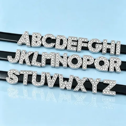 Rhinestone Letter Alphabet Slider Charms Zinc Alloy For DIY Bracelet Keychain Personalized Jewelry Making Silver