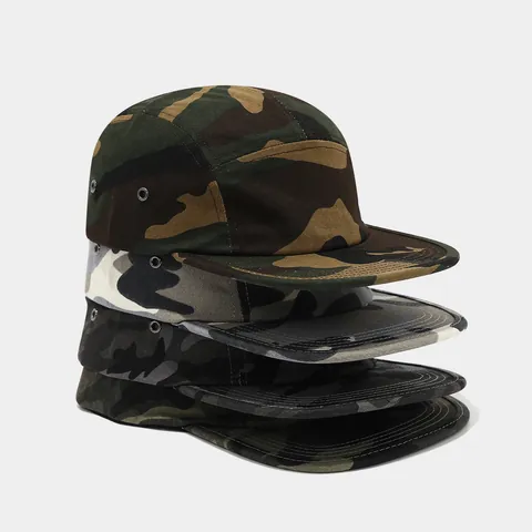 5 Panel Camper Hat Cotton Camouflage Flat Brim Vintage Streetwear Outdoor Adjustable Cap