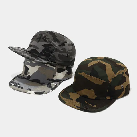 5 Panel Camper Hat Cotton Camouflage Flat Brim Vintage Streetwear Outdoor Adjustable Cap