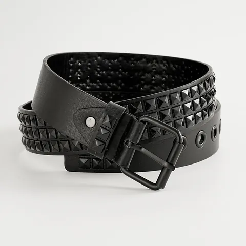 Punk Rivet Belt Black PU Leather Metal Pyramid Studded Gothic Street Hip Hop Unisex Waistband Accessories Decorative Belts