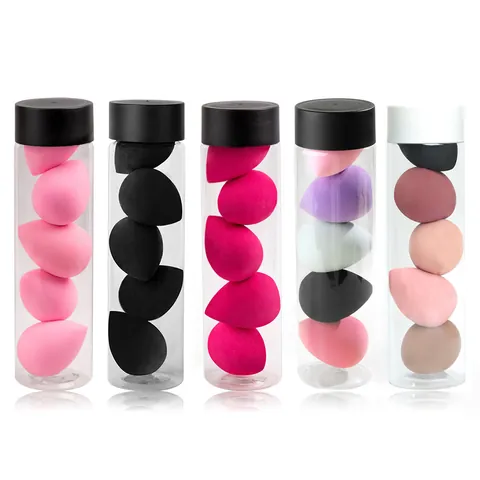 Colorful Makeup Sponges Soft Sponge Teardrop Shape For Liquid Foundation Cream Powder Wet Dry Dual Use With Storage Tube