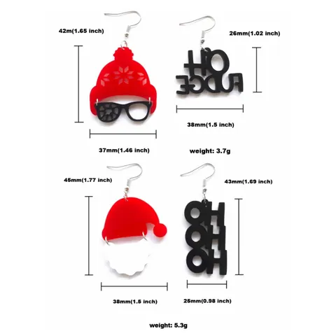 Weihnachts Ohrhänger Acryl Weihnachtsmannmütze Brille Asymmetrisch Oh Fudge Ho Ho Ho Festlicher Schmuck Retro