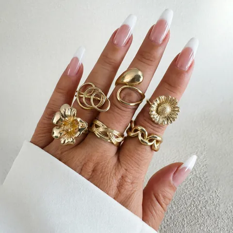 Böhmische Legierung Künstliche Perle Ringe Kollektion Für Damen Gold Silber Galvanisiert Seestern Muschel Floral Ringe Urlaub Schmuck