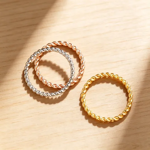 Minimalist 18K Gold Plated Titanium Steel Twisted Rope Ring For Women Men Unisex Stackable Band Ring Vintage Fashion Jewelry