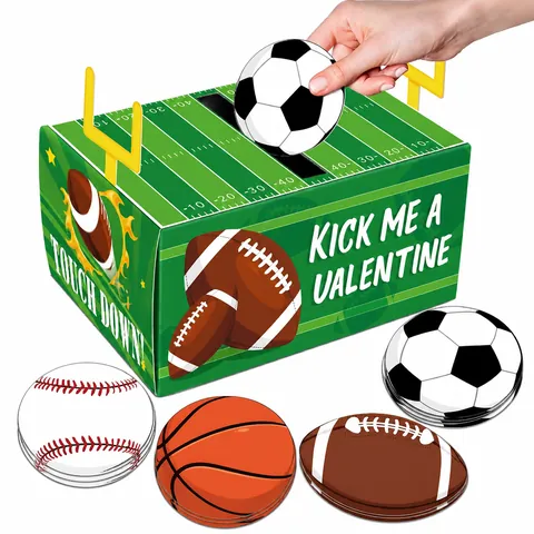 Football Valentine's Day Card Exchange Box And Sports Cards For Kids School Classroom Party Gifts For Boys And Girls