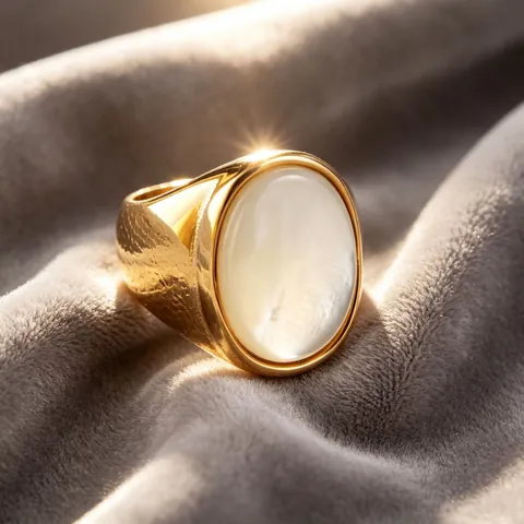 Roestvrijstalen Ring Met Kunstparelmoer Ovaal Breed Zegelring Mode Sieraden Voor Dames Heren