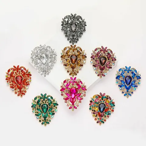 Spilla Grande Vintage in Lega con Strass e Vetro Lussuosa in Stile Palazzo a Forma di Goccia d'Acqua Floreale per Donna Matrimonio