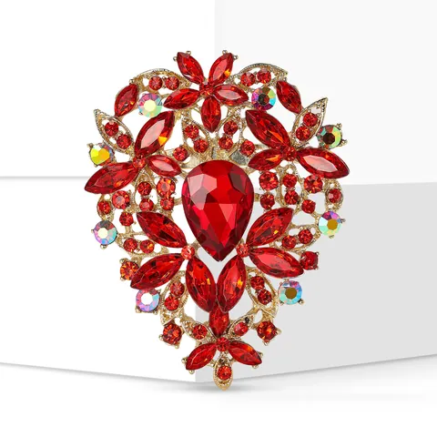 Spilla Grande Vintage in Lega con Strass e Vetro Lussuosa in Stile Palazzo a Forma di Goccia d'Acqua Floreale per Donna Matrimonio