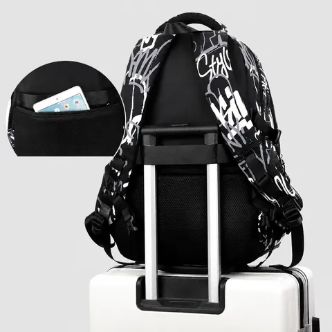 Streetwear Graffiti Print Backpack Waterproof Oxford Cloth Large Capacity Schoolbag For Men Students Travel Casual