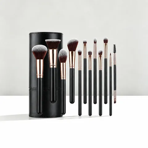 Professional Makeup Brushes Synthetic Fiber Wood Handle With PU Leather Travel Storage Case Face Eye Cosmetic Tools
