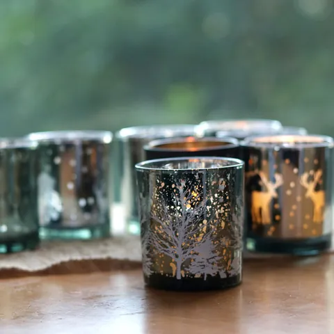 Porte-Bougie De Noël En Verre Motif Renne Flocon De Neige Coupe Votive Mercure Électroplaquée Décoration De Fête Maison