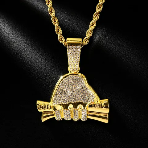 Hip Hop Iced Out Hand die Geldrol Vasthoudt Hanger Ketting Zinklegering Strass Touwketting Sieraden Voor Heren Dames