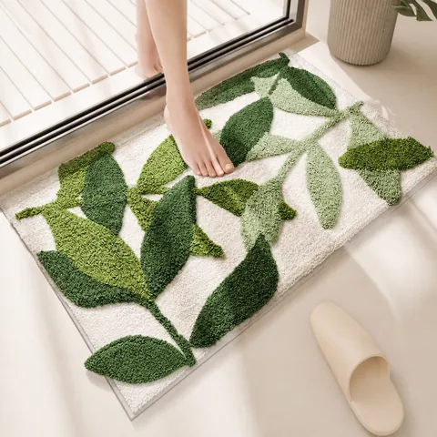 Tappeto Da Bagno Antiscivolo Poliere Floccato Assorbente Tappeto In Peluche Spesso Per Porta Doccia Lavabile In Lavatrice Design Arcobaleno Fiore Foglia