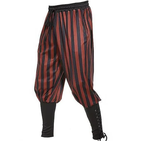 Heren Middeleeuwse Viking Piraat Broek Katoenlinnen Gestreepte Vetersluiting Renaissance Broek Steampunk Cosplay Kostuum Gotisch Enkelbinding Broek