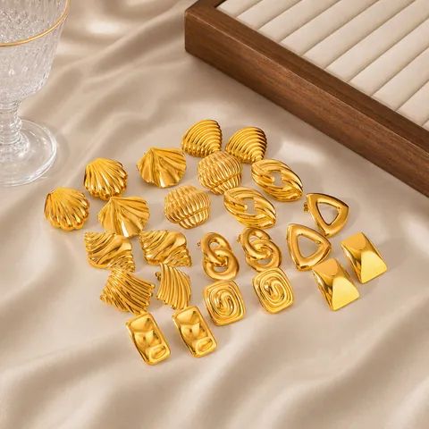 18K Gold Plated Stainless Steel Geometric Stud Earrings For Women Niche Chic Small Jewelry Gift Chic Ins Style Ear Jewelry