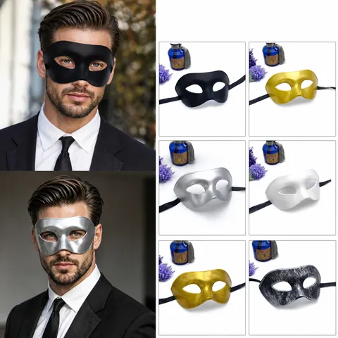 Vintage Maskenball Maske Halbgesicht Gebürsteter Metallischer Kunststoff Halloween Party Kostüm Zubehör Mit Bändern Für Herren