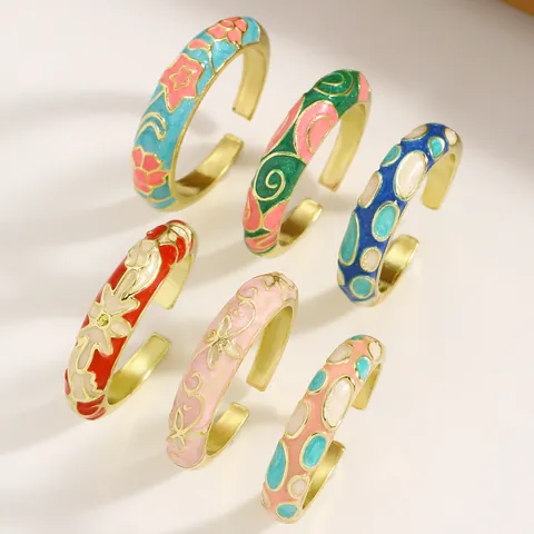 Vintage Geometric Multi-layer Rhombus Alloy Ring For Men Women Retro Enamel Oil Dripped Statement Finger Ring Fashion Jewelry